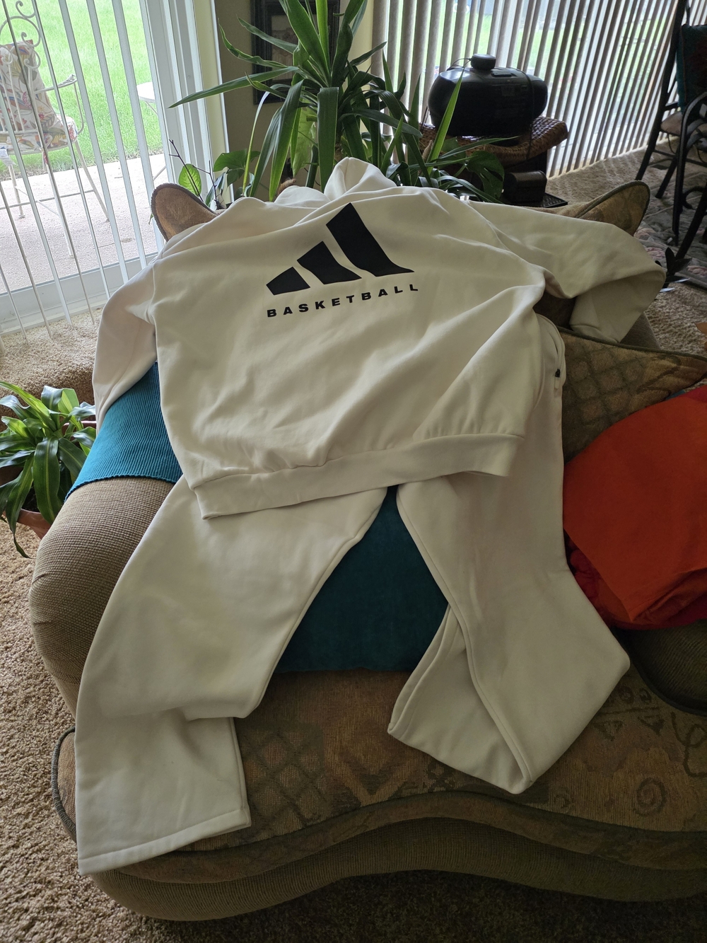 adidas White Basketball Sweatshirt and Joggers Set